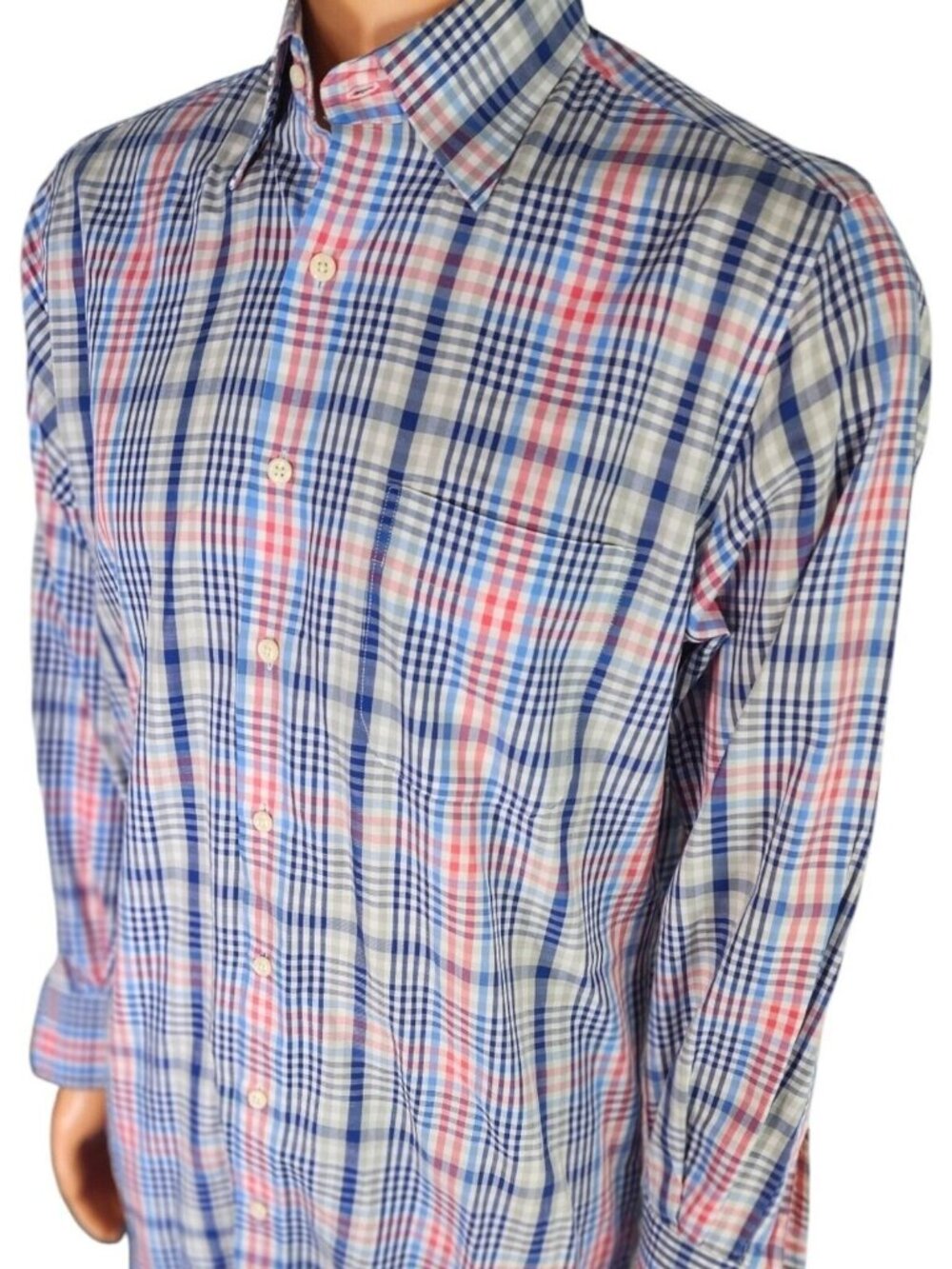 Bullock & Jones Men's Blue Red Gingham Check Long Sleeve Shirt Size M Medium